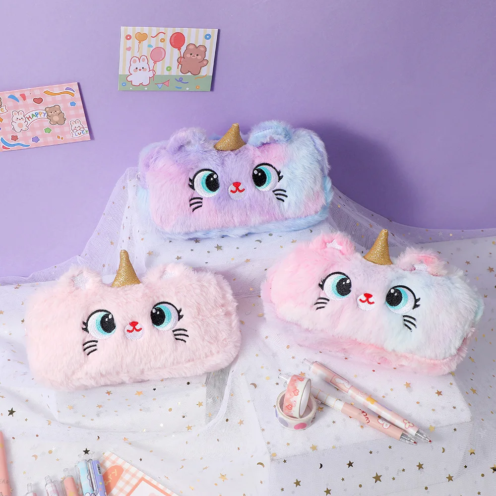 

Kawaii Unicorn School Pencil Case for Gilrs Boys Pencilcase Cute Plush Pen Box Large Capacity Stationery Pouch Bag Big Supplies