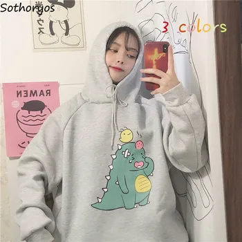 

Hoodies Women Cartoon Cute Loose 2XL All-match Ins Students Friends Korean Ulzzang Hooded Velvet Winter Thick High Quality Daily