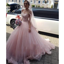 Роскошное Розовое Бальное платье принцессы, свадебные платья, 3D Цветочный узор размера плюс, расшитое блестками платье невесты с коротким шлейфом