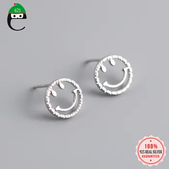 

ElfoPlataSi Authentic 925 Sterling Silver Fashion Round Hollow Smiling Face Stud Earrings For Women Silver 925 Jewelry DA794