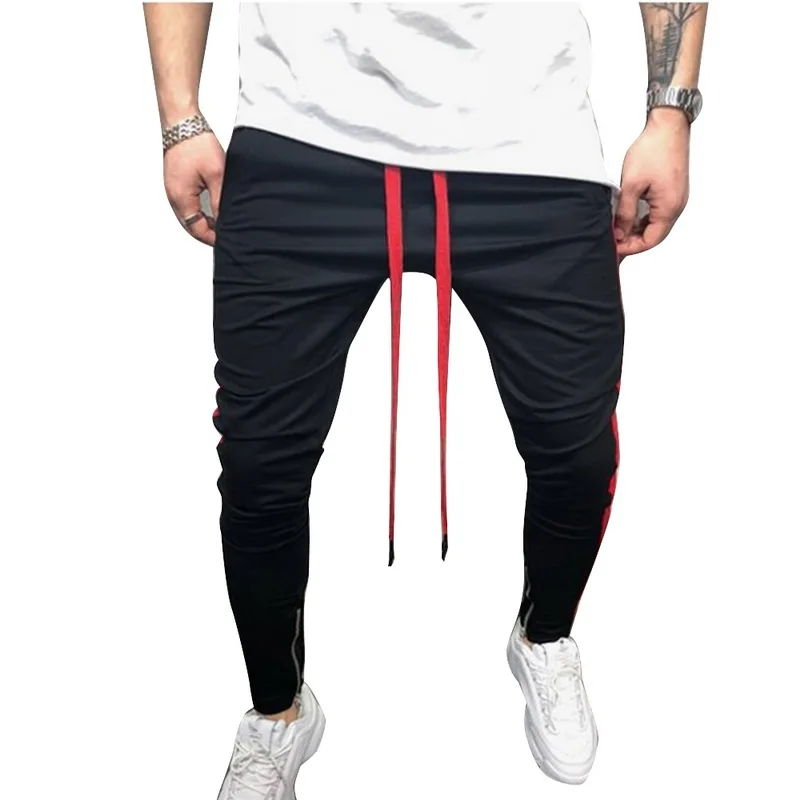 Black Red MJARTORIA осень весна мужские бегуны хип пот брюки мужские боковые полосы лоскутное Фитнес шаровары мужские эластичные брюки - Цвет: Black Red