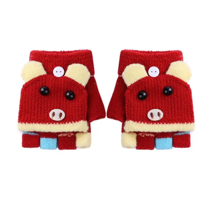 A Red Перчатки для собак из мультфильма,, удобные вязаные утолщенные лыжные перчатки с милыми животными, 1 пара перчаток, тянущаяся муфта для рук - Цвет: A Red