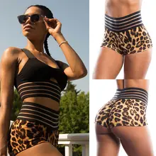 Горячие дышащие фитнес бегун шорты для йоги женские с высокой талией эластичные полосатые леопардовые Лоскутные тренировки контроль тренажерный зал спортивные шорты
