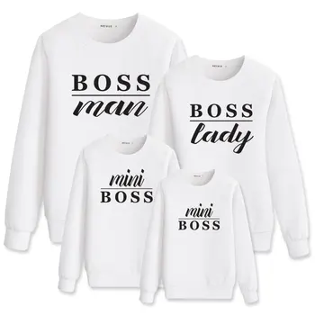 

boss lady mini family look matching clothes daddy mommy and me mother duaghter baby girl boy kids novelty letter hoody outfits