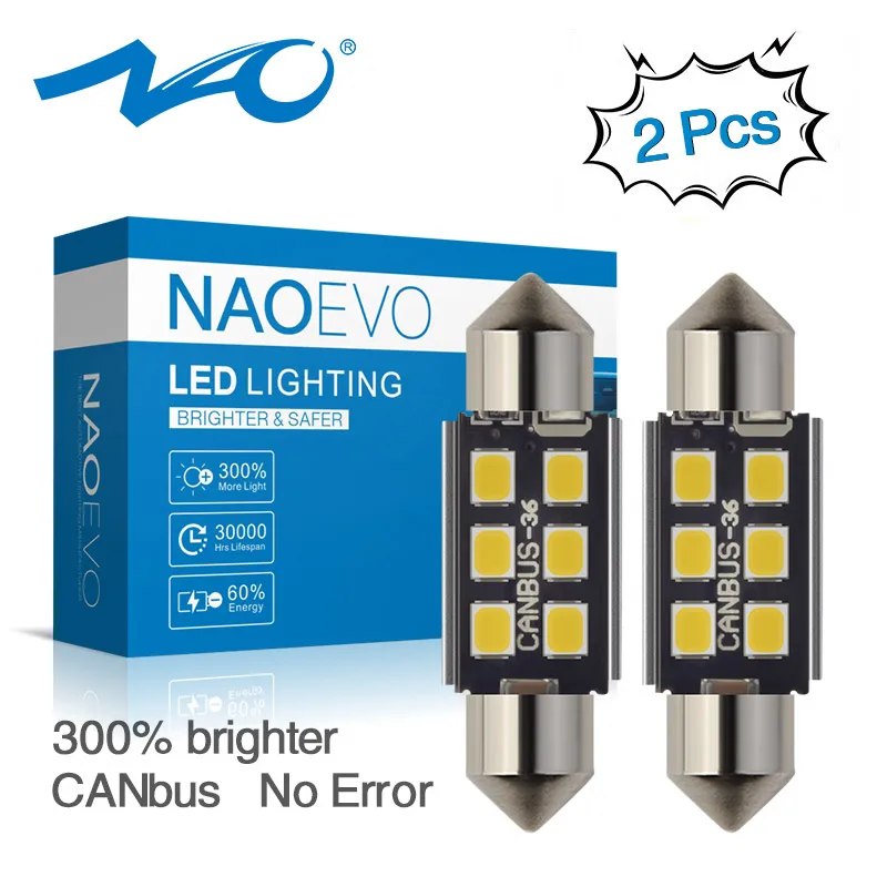 Светодиодная лампа NAO c5w CANBUS 28 мм 31 36 39 41 44 Festoon C10W 2835 6 SMD 12 В для чтения светильник