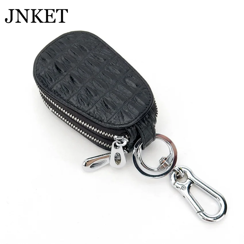 

JNKET New Crocodile Pattern Keychain Bag Cow Leather Key Case Double Zipper Key Bag Hanging Key Holder
