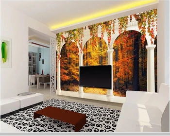 

Papel de parede Roman column arch autumn forest landscape 3d wallpaper,living room tv wall bedroom wall papers home decor mural