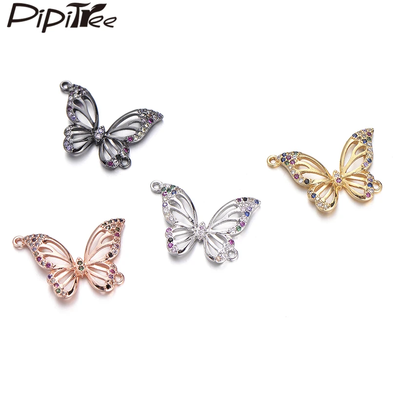 

Pipitree Copper White Gold Color DIY Butterfly Charms for Women Bracelet Necklace Making CZ Zircon Charms Jewelry Accessories