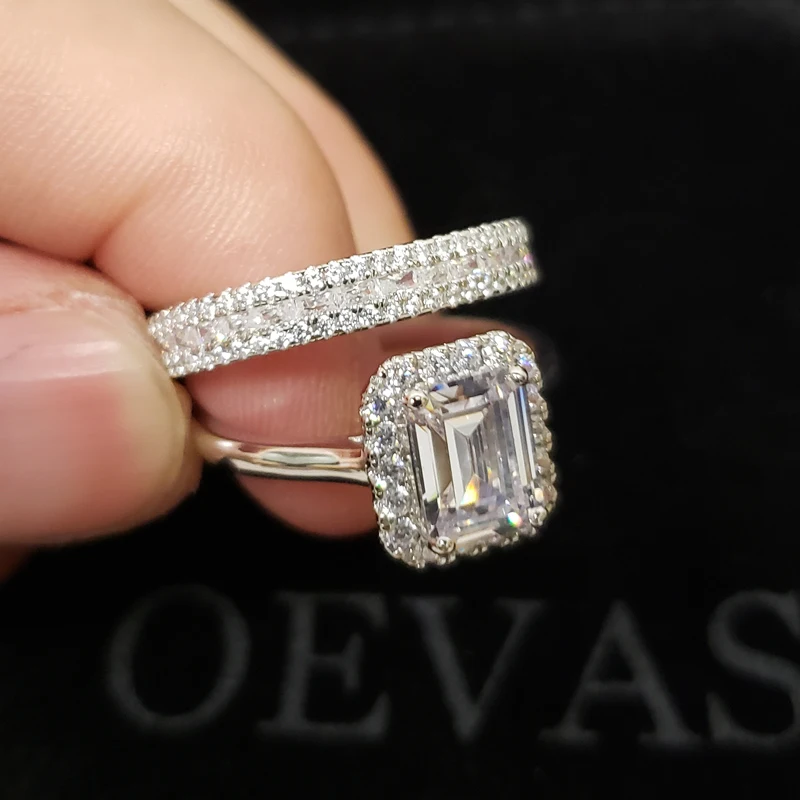 OEVAS 100% 925 Sterling Silver Bridal Rings Set Sparkling Full High Carbon Diamond Wedding Engagement Party Fine Jewelry Gifts