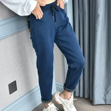 2021 Autumn And Winter New Women'S New Style Cowgirl Old Pants Elastic Waist Plus Velvet Thickening Plus Size Loose