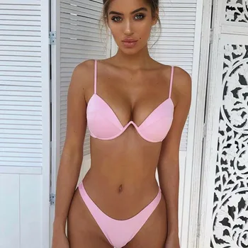 

NATURE ARMOR Sexy Women's Swimsuit Two-Piece Sling Bikini Solid Color High Waist Plus Size Triangle Swimwear micro bikini