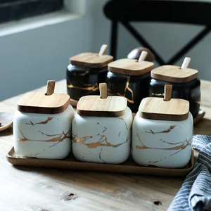 Kitchen Storage Container  Kitchen Canister Sets Nordic Matt Marbled Ceramic Seasoning Jar Household Salt Shaker Seasoning Box