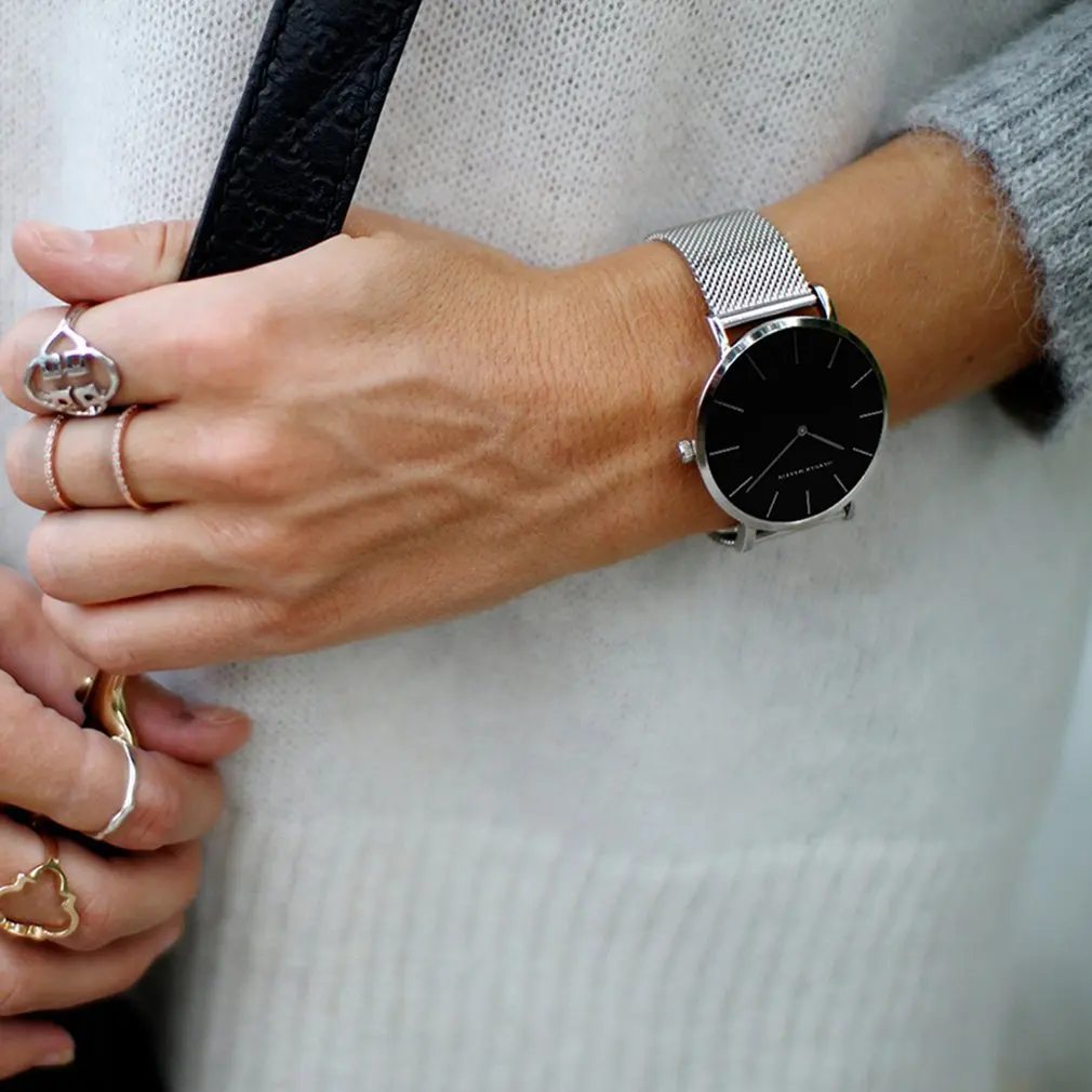 Trendy Fashion Women Watch Stainless Steel Mesh Strap Quartz Watch Round Dial Waterproof Simple Casual Wristwatch 1 Trendy Fashion Women Watch Stainless Steel Mesh Strap Quartz Watch Round Dial Waterproof Simple Casual Wristwatch 5