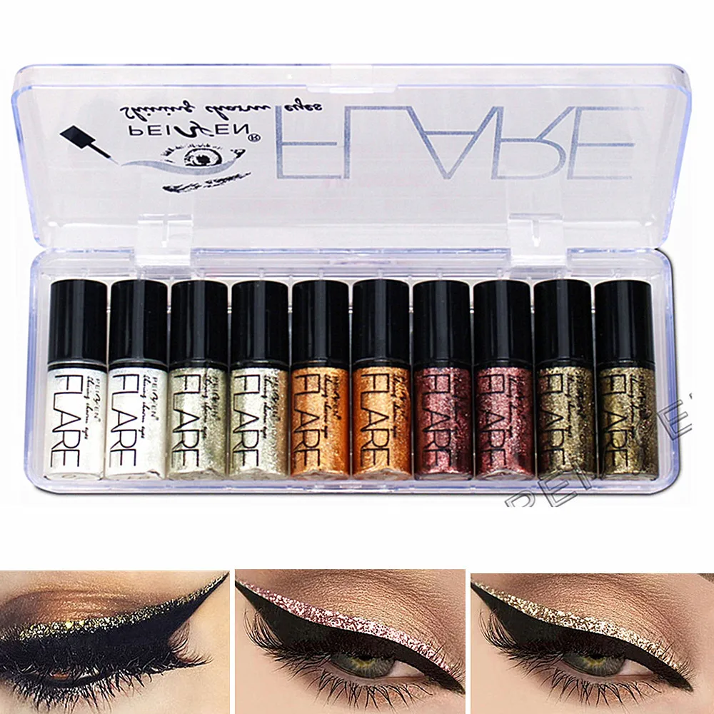

TEAYASON 10pc/set Eyeshadow liquid diamond sparkling pearl liquid eye shadow with silkworm teardrop stage makeup eyeshadow kit