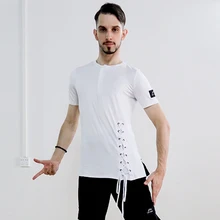 Рубашки для латинских танцев, белый мужской топ с коротким рукавом, Румба, ча-Самба, сальса, танго, Fla, мужская Одежда для танцев, мужская тренировочная одежда, DN4014