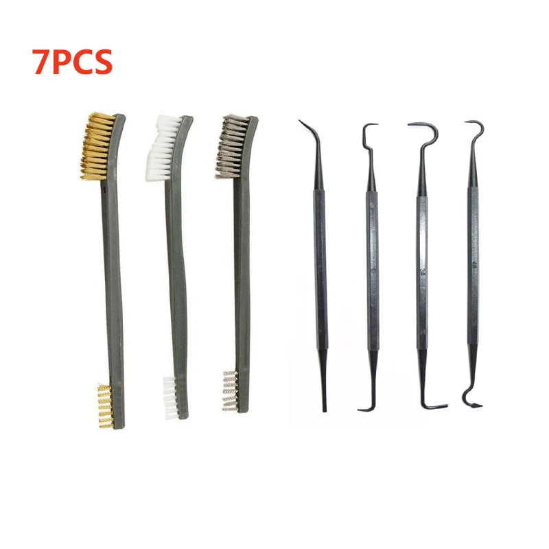 

7Pcs/set Tactical Rifle Gun Cleaning Tool 3pcs Steel Wire Brush + 4pcs Nylon Pick Set Universal Gun Hunting Cleaning Kit