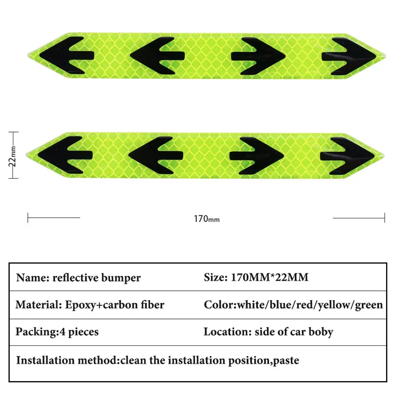 4Pcs/set Car Door Handle Reflective Strips Arrow Pattern Reflector Decals Stickers Anti-Collision Strip Warning Safe Car Styling