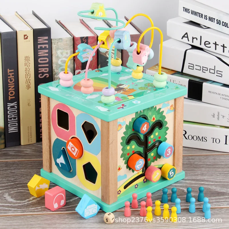 

Wooden Multi-functional Bead-stringing Toy Porous Shape Color Cognitive Matching Aeroplane Chess Treasure Chest Parent And Child