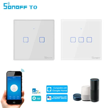 

SONOFF T0 TX EU/UK/US 1/2/3 Gang Wall Light Switch Smart HOME Wifi Panel Wireless Remote Touch/Ewelink/Voice Control Google Home
