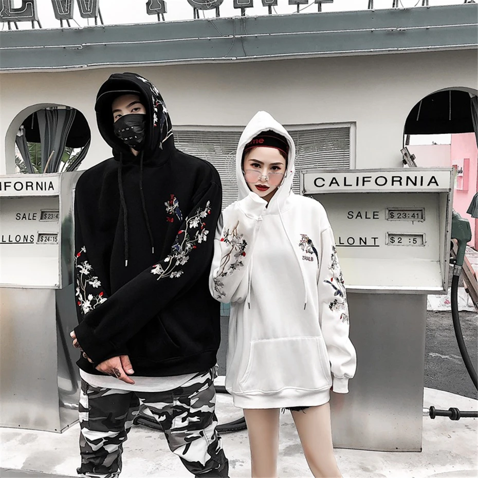 Хип-хоп толстовки Толстовка для мужчин и женщин Цветочная вышивка Harajuku уличная мода Толстовка Пуловер Осенние Топы WG512