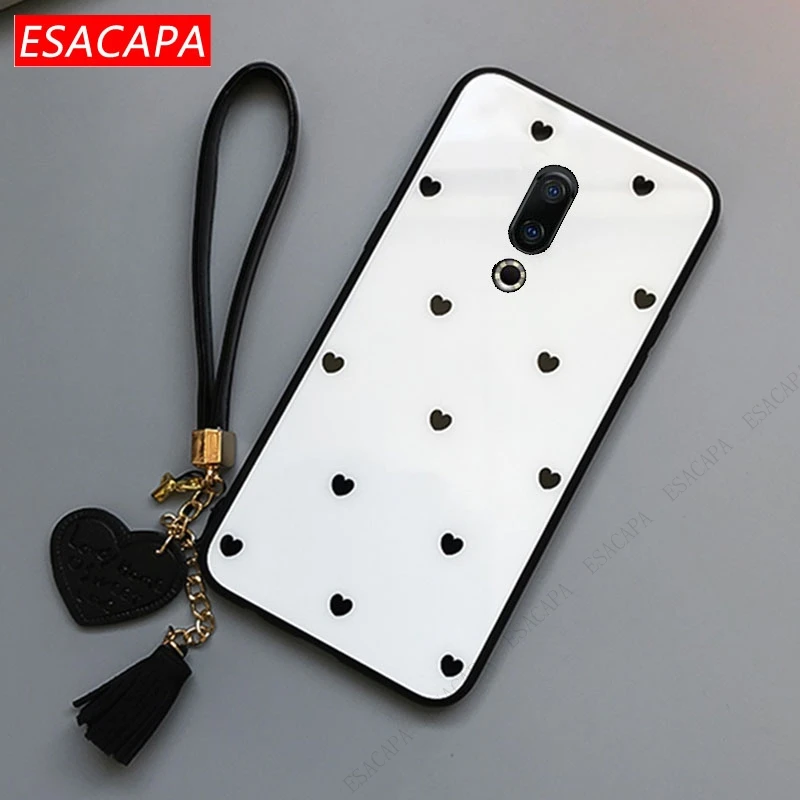 Cute Love Heart Tempered Glass Phone Case For Meizu 16 15 Plus 16S Shockproof Hard Cover For Meizu Note 9 8 6 5 E3 With Lanyard meizu phone case with stones