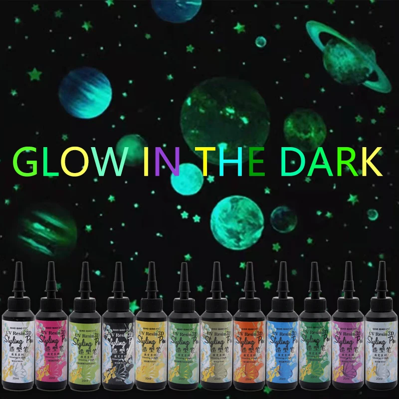 12 Color Glow in The Dark uv resin  3D Luminous  Three-dimensional Hook Line Pen Hand-painted Resin Crafts |