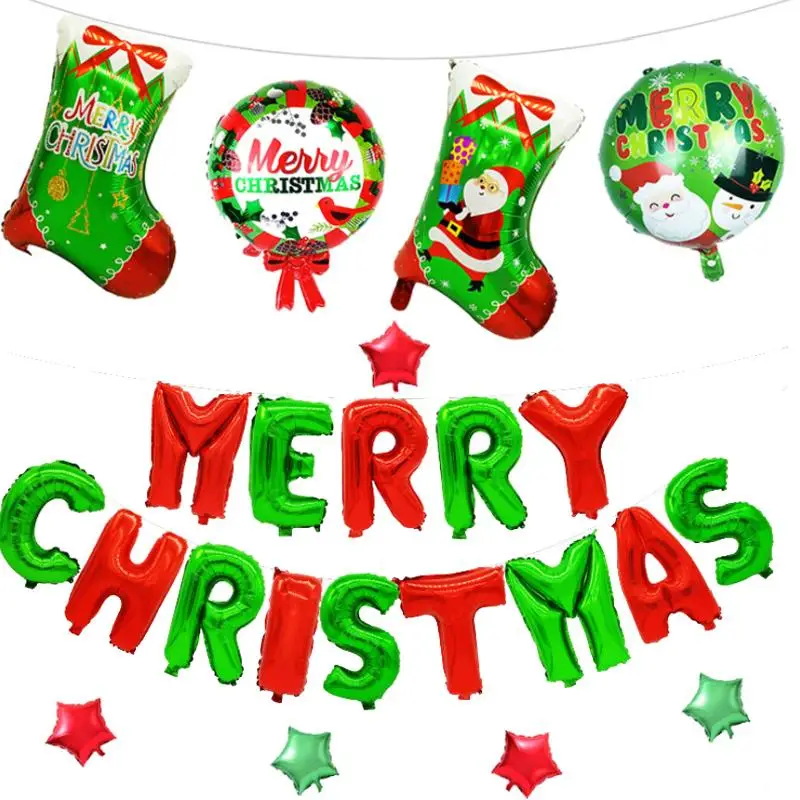 

2020 New Year DIY Christmas sock garland aluminum balloon 16 inch Christmas bright gold rose gold red green letter balloon ZB261