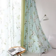 Cortinas con estampado de flores blancas para sala de estar, dormitorio, Camelia verde, país americano