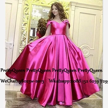 

Off Shoulder Prom Dresses 2020 Women Long Pleat A Line Fuchsia Satin Formal Evening Dress For Women Vestido De Festa