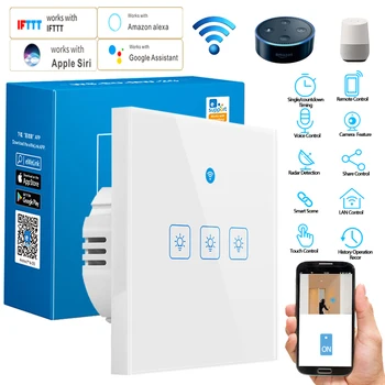 

Alexa Switch Panel Wifi Smart Switch Touch Light Switch Panel Wireless Wall Switch Voice Control With Google Home 1/2/3 Gang EU