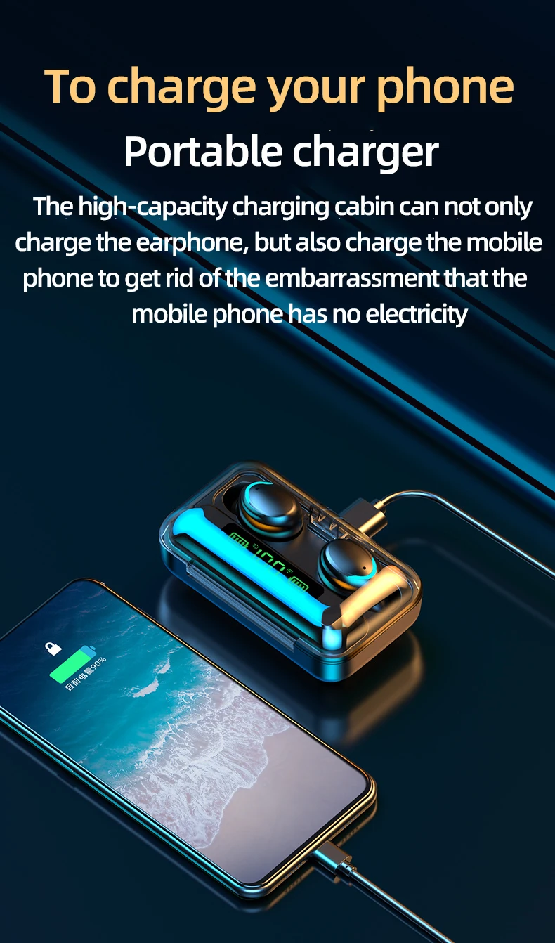 TWS Wireless Headphone 2000mAh Charging Box Bluetooth 5 0 Earphones 9D Stereo Sports Waterproof Earbuds Headsets With Microphone