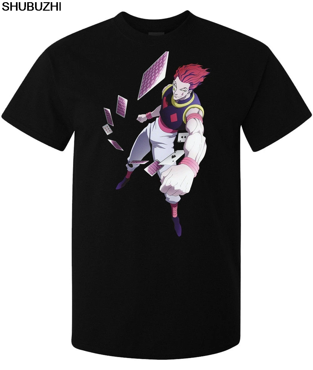 

Hunter X Hunter Anime Character Hisoka Card Throwing Men's T Shirt Black Top Cartoon T-Shirt Men Unisex New Shubuzhi Tshirt