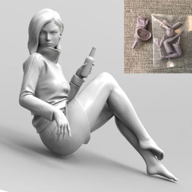 75mm Sitting Girl Figure Model Resin Unpainted Garage Kits Unassembled GK Statue 