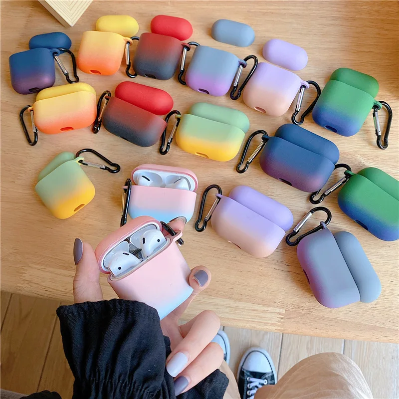 

with KeyChain Silicone Contrast Color Earphone Case for AirPods 1/2 Pro Gradient Color Charging Box Case for AirPods 2 3 Case