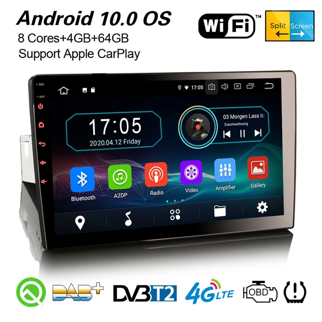 Android 10 Autoradio Bluetooth CarPlay 1 Din détachable DAB+ OBD 4G FM  Radio DSP