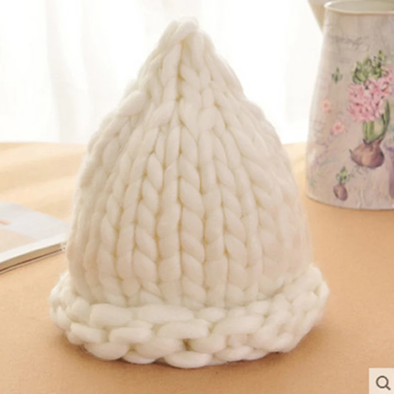 Simple Girl Casual Cotton Acrylic Rushed New Female Winter Woolen Hats Hand Coarse Knitted Hat For Women Beanies Fashion