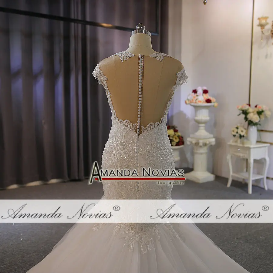 Новая модель специального Кружева Полный Бисероплетение Свадебное платье Русалка свадебное платье настоящая работа