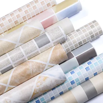 

Grid Mosaic Waterproof Wallpaper for Bathroom Kitchen, Self Adhesive Vinyl Flooring Sticker Wall Paper Room Home Cover Bedroom