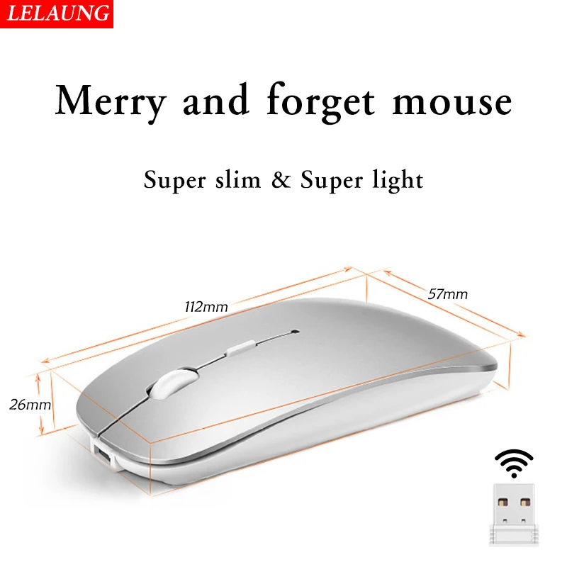 Перезаряжаемая Беспроводная ультра тонкая оптическая мышь 2,4G USB, бесшумная эргономичная игровая мышь, мышь для ноутбука, компьютера, ПК