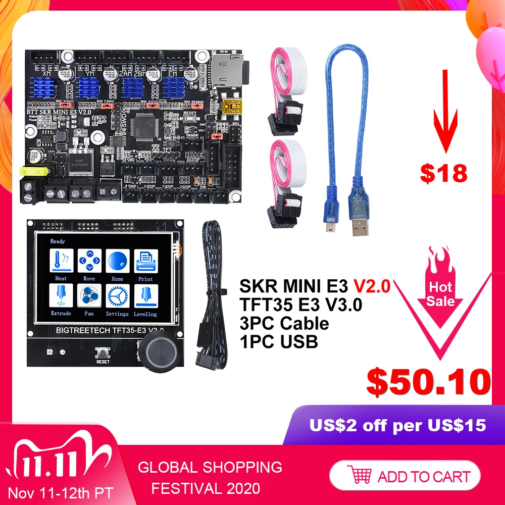 BIGTREETECH SKR MINI E3 V2.0+TFT35 E3 V3.0 Touch Screen Control Board TMC2209 3D Printer Parts For Creality Ender 3 Upgrade CR10 afbeelding