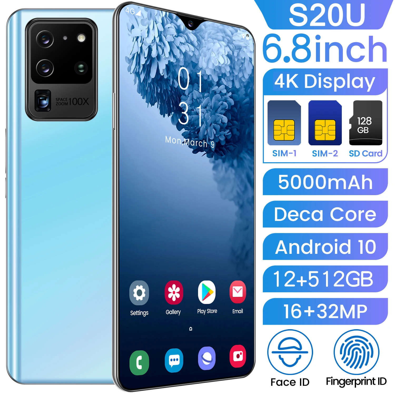 Versão global s20u 12g 512g ultra-fino celular 6.8 Polegada hd + água gota tela celular 4g/5g internet smartphones