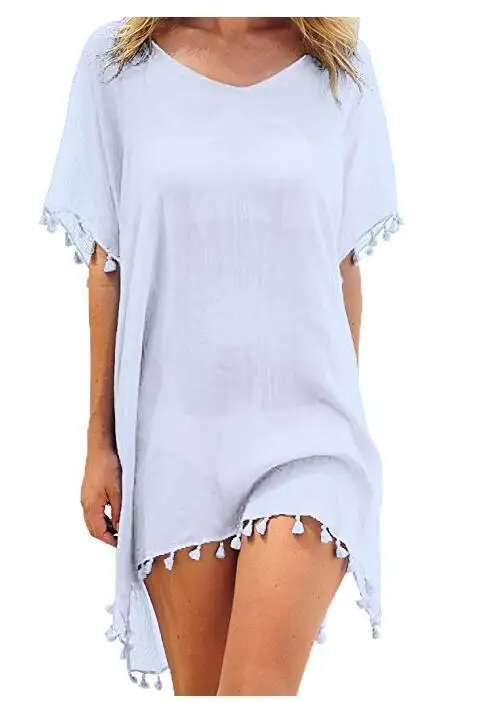 Chiffon Tassels Beach Dress Solid Plus Size Kimono Summer Women Swimsuits Cover Up Casual Maxi Robe Loose Boho Bathings 2020 New | Женская