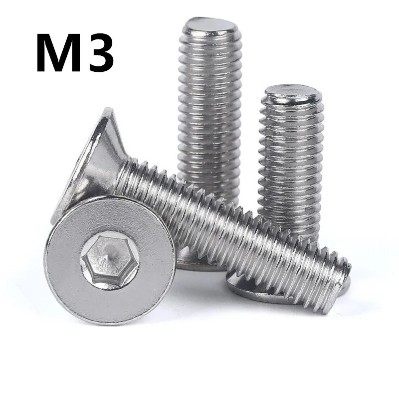 

100 шт./лот GB70.3 M3x4/5/6/8/10/12/14/16/18/20/25/30 мм DIN7991 304 из нержавеющей стали с шестигранной потайной/винт с плоской головкой