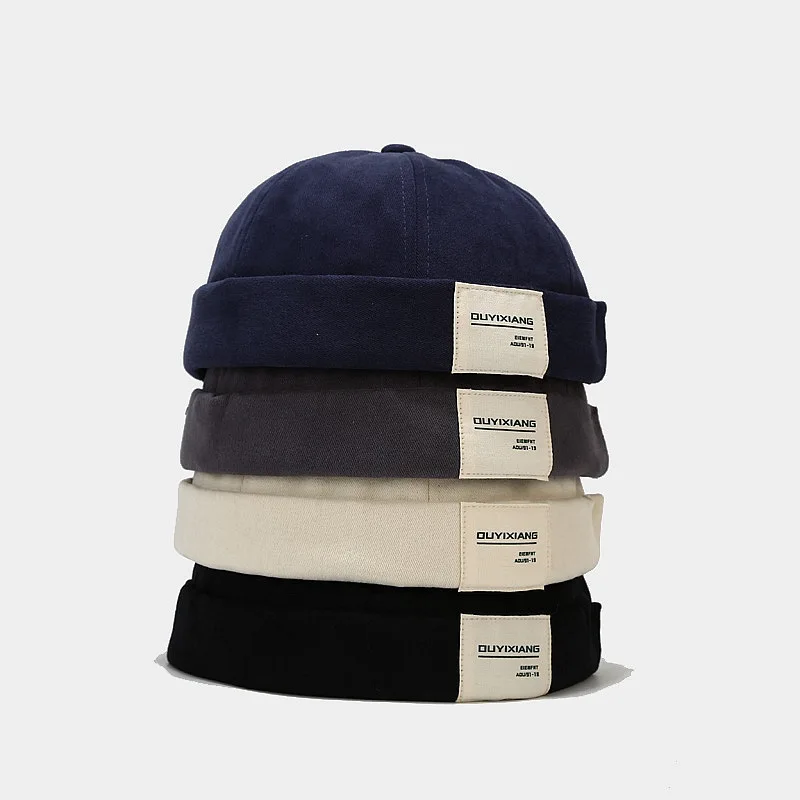 

New Retro Women's Summer Adjustable Beanie Dome Melon Cap Simple Letter Cloth Brimless Cap Unisex Skullies Beanies Docker Cap
