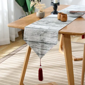 

Modern 3D Woodgrain Pattern Linen Table Runner for Party Wedding Table Decoration Retro National Style Dining Sofa Tablecloth