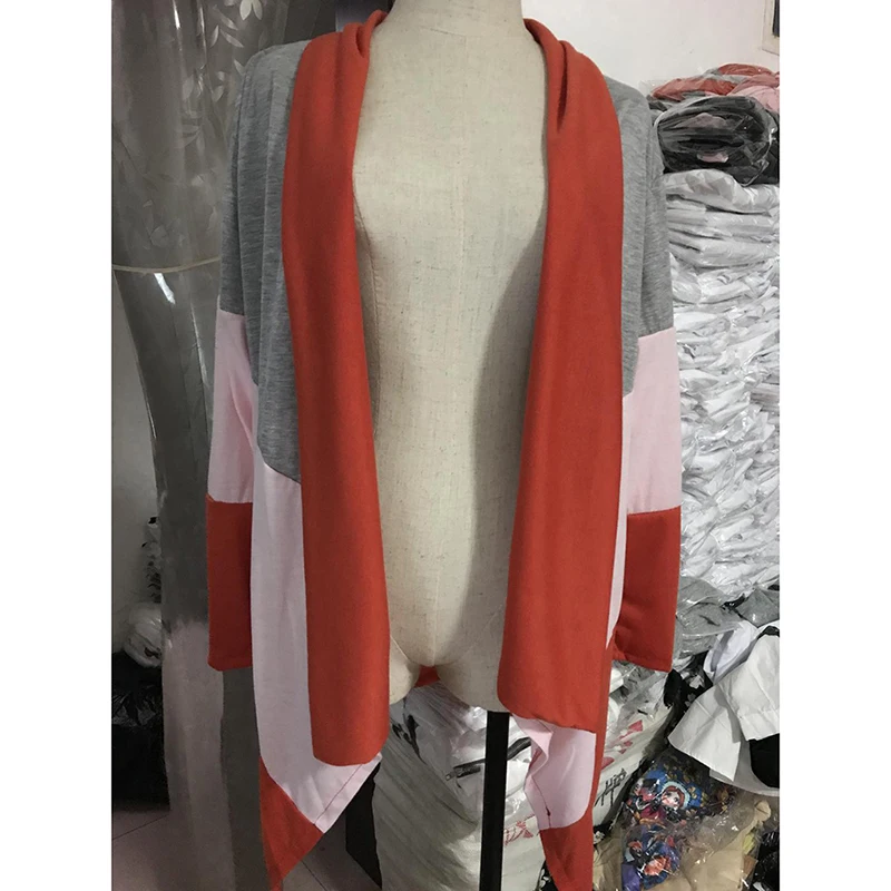 Новые модные повседневные женские кардиганы Лоскутные женские с длинным рукавом Свободные открытые стежки женские свитера
