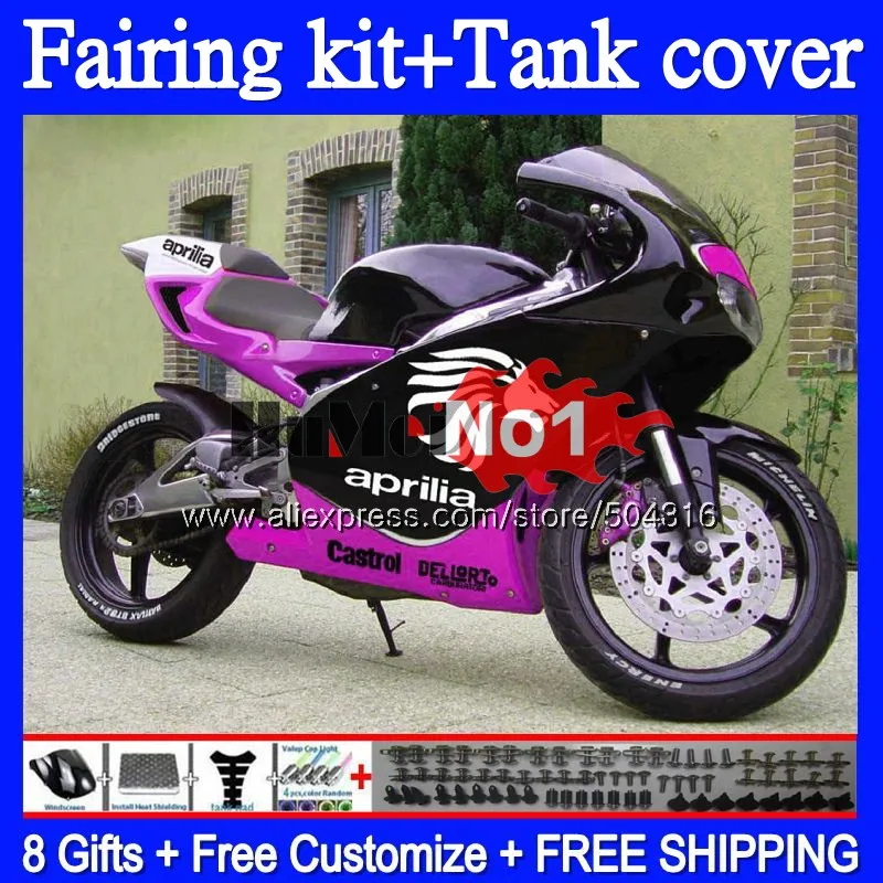 RS125R для Aprilia RS 125 R RR RS4 31MC. 104 RS-125 1999 2000 2001 2002 2003 2005 RS125 99 00 01 02 03 04 05, розовом и черном цвете, обтекатель
