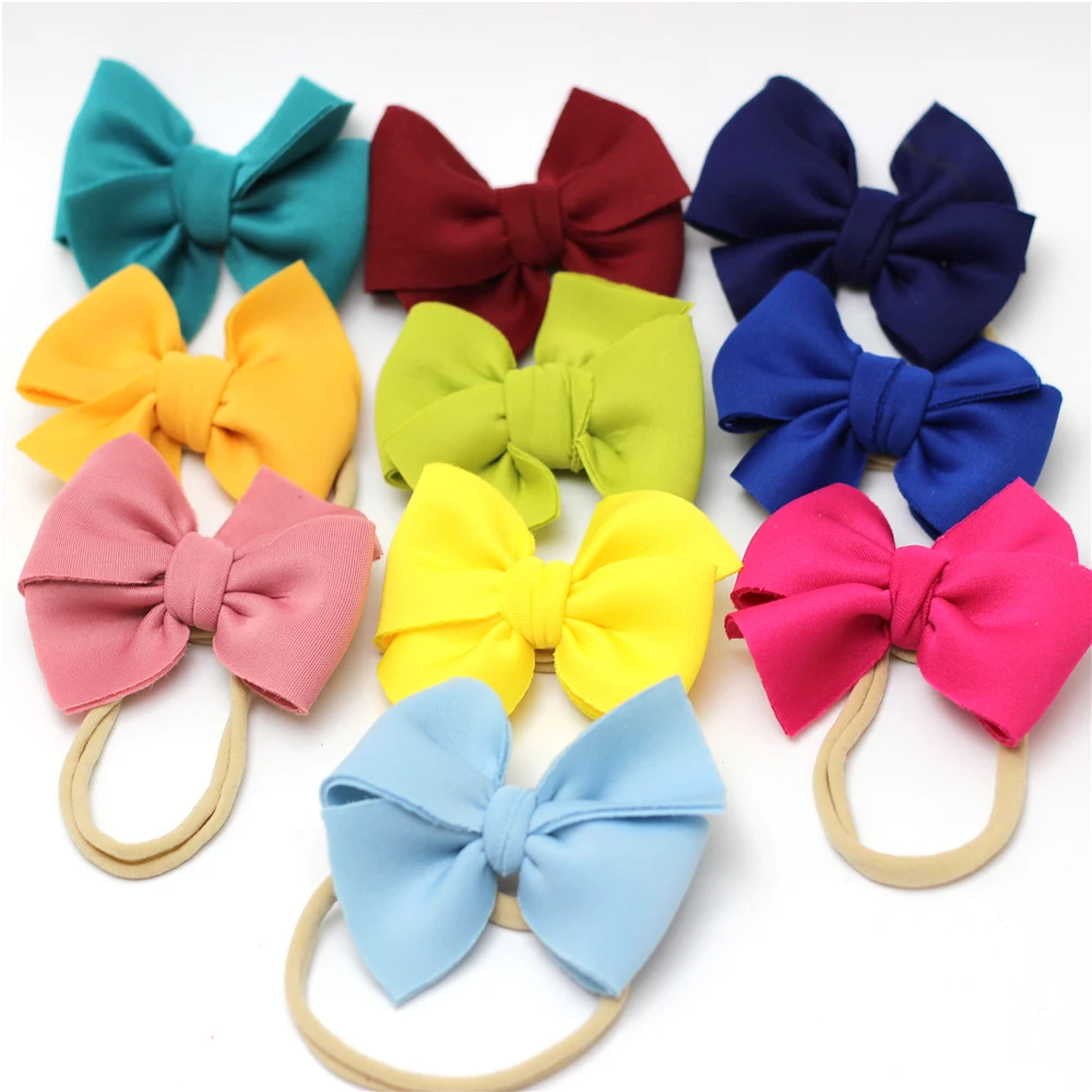 Scuba Hairbow with Nylon Nude Headband Girls Bow Headbands baby Bandeau Bebe Fille Bow Kids Turban Headwrap Balacas Para Bebes