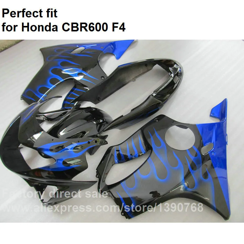 fit обтекателя комплект для Honda CBR600 F4 1999 2000 Синий Пламя Черный Обтекатели CBR 600 F4 99 00 FX27
