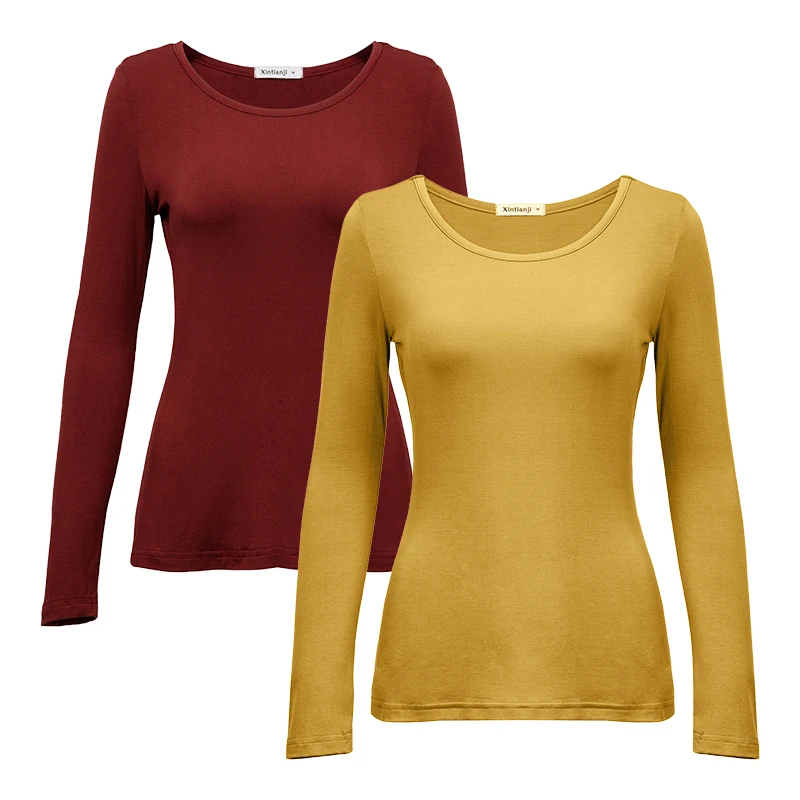 2PCS 2 шт./3 шт. в упаковке, вискоза, спандекс, джемпер, женская блузка с длинным рукавом, эластичная Удобная майка A0305 - Цвет: 2PCS